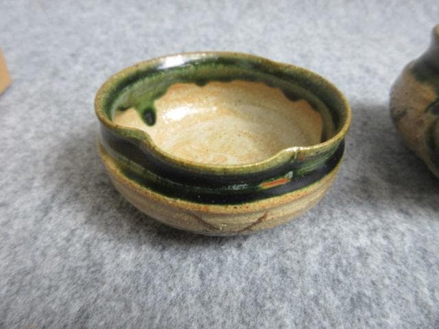 玉樹窯三宅紀保織部焼煎茶器揃え共箱附 [B27997]