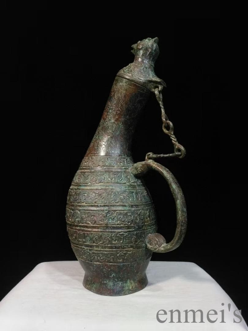 中国古美術 青銅器 禮器 盛酒器 瓠壺 鳥蓋 鍍金 彫刻 唐物 骨董品 禮制美術