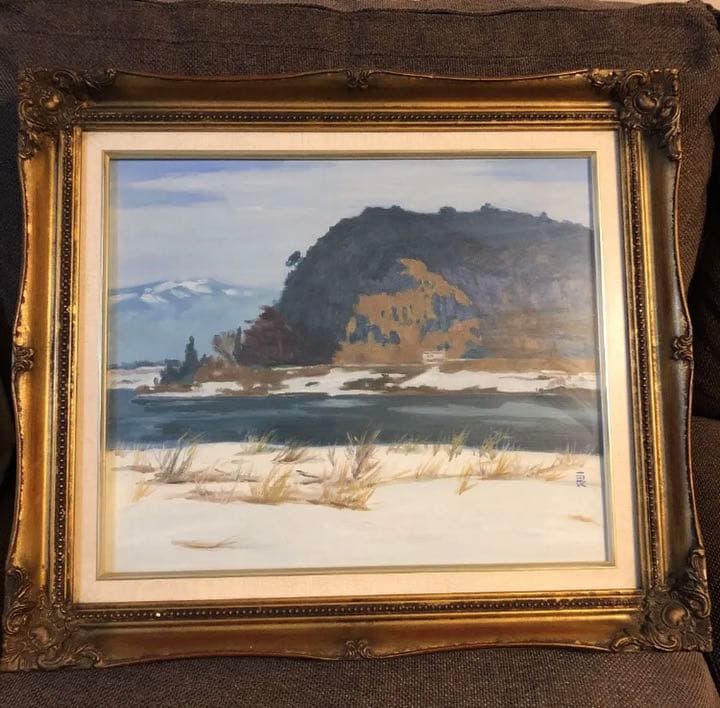 絵画 油絵　雪の隈畔　渡辺良雄