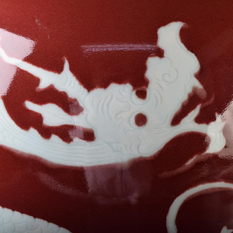 中国　缸豆紅釉　龍文瓶　梅瓶　M　7313A