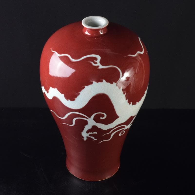 中国　缸豆紅釉　龍文瓶　梅瓶　M　7313A