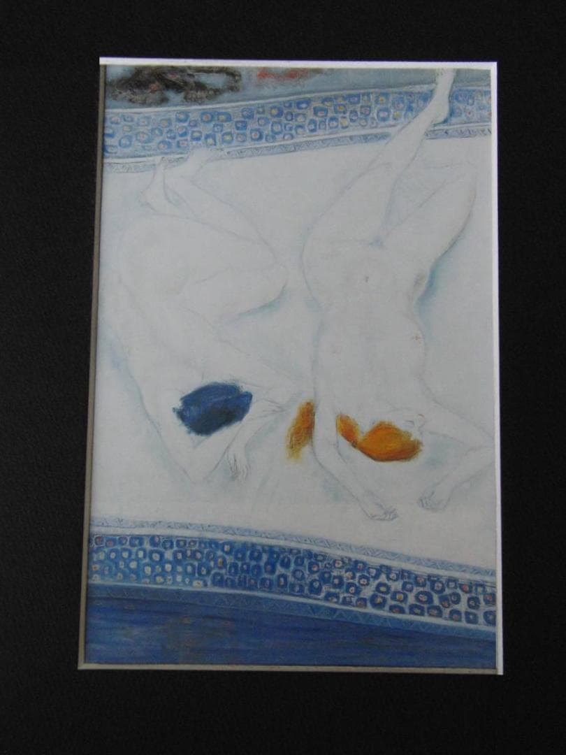 矢島俊一、【裸婦2人】、希少な額装用画集より、新品額装付