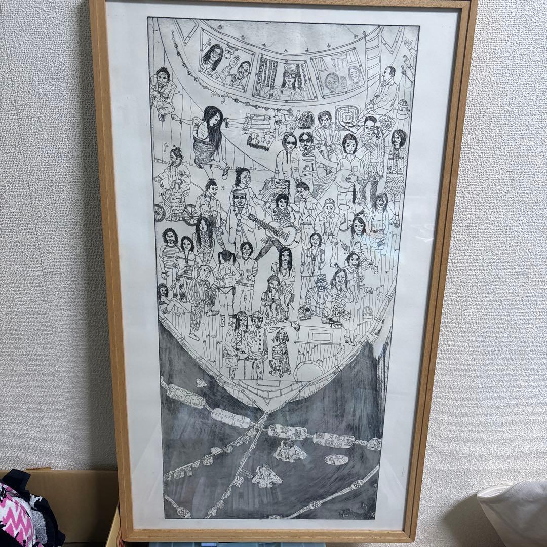 エッチング　人物画　作品　額装あり　無名作家