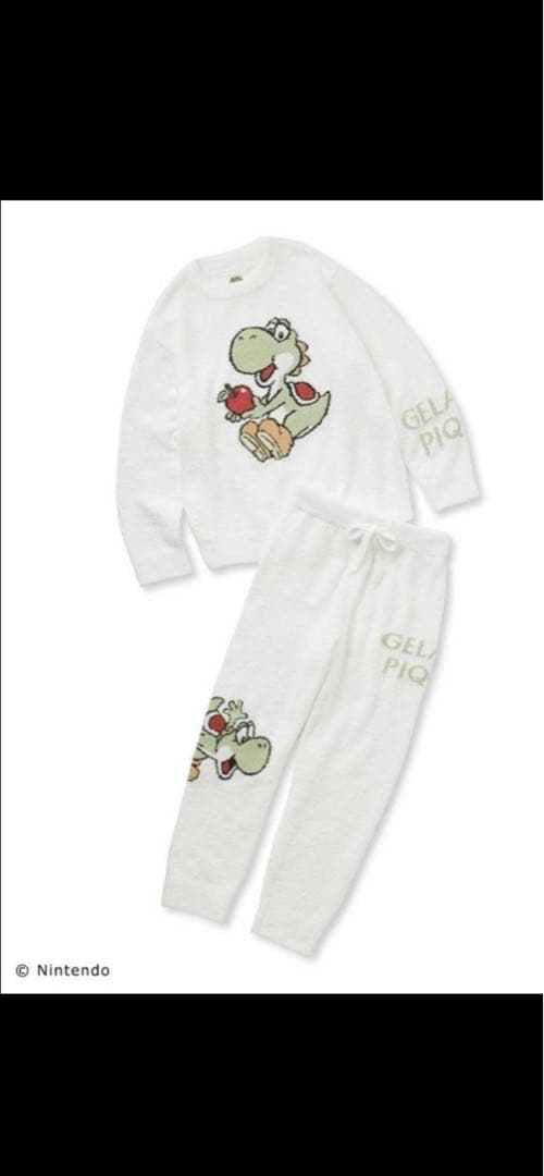 【新品未使用】レディースジェラピケヨッシーパジャマ上下セット、プレゼント袋付き