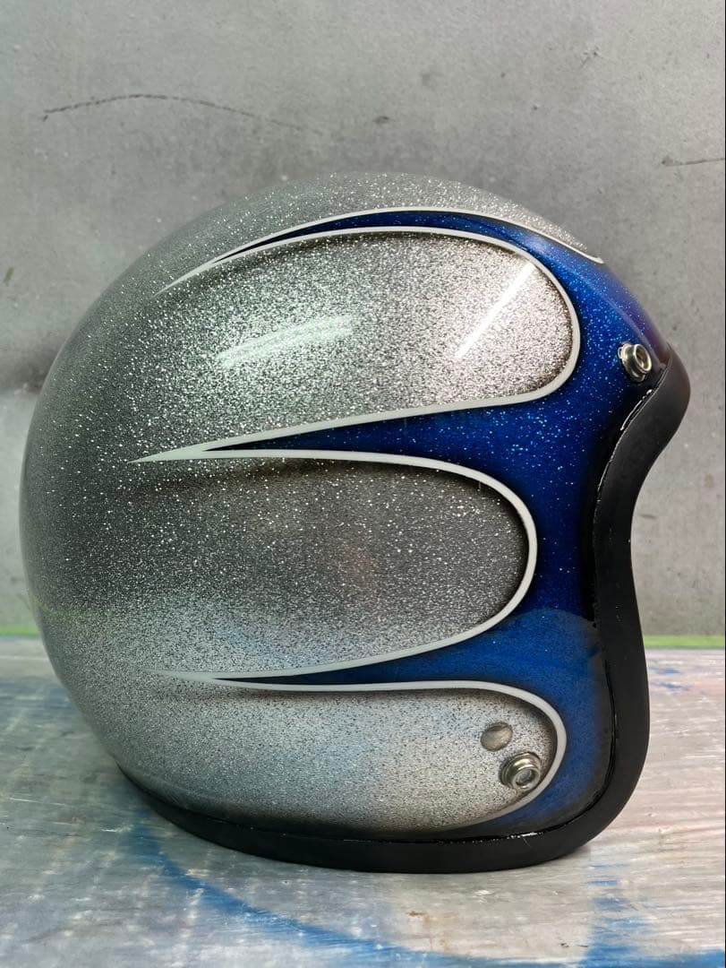 ジェットヘルメットスキャロップ柄ラメラメカスタムペイント　アメリカンハーレー
