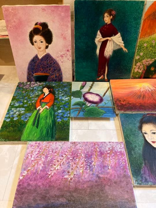 素人の油絵８枚セット