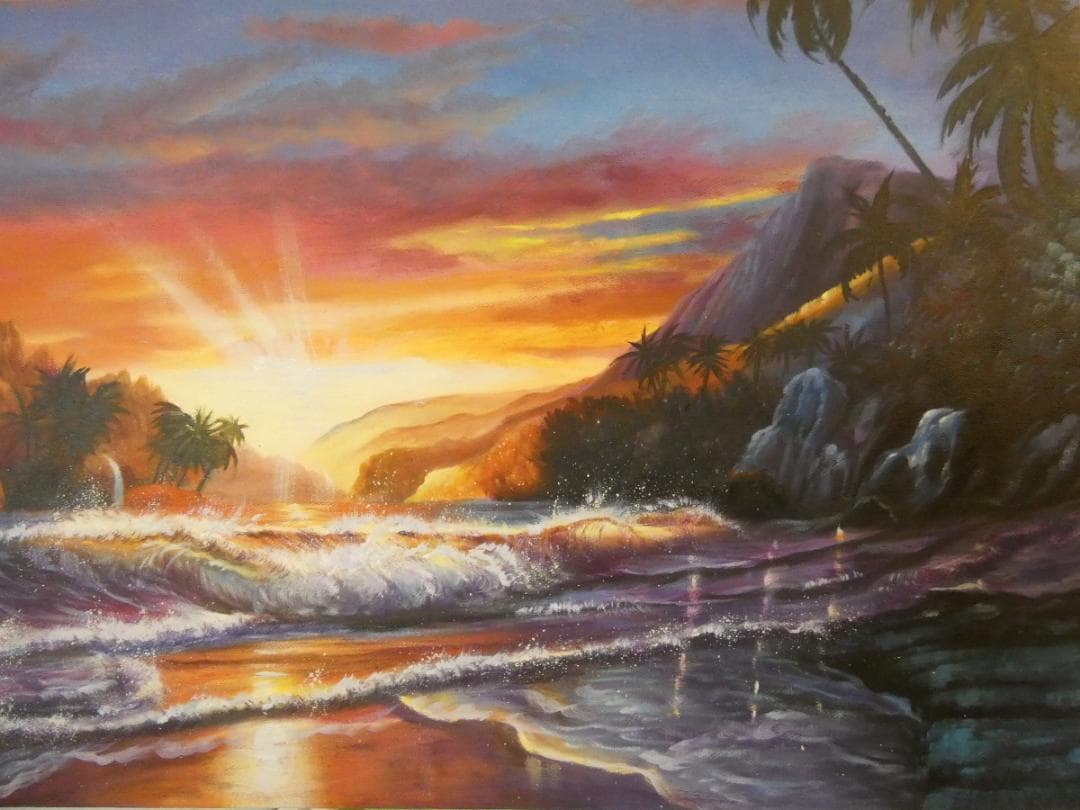 taku　アメリカ 大型油絵 クリスチャン・ラッセン【風景】額付き 手描き