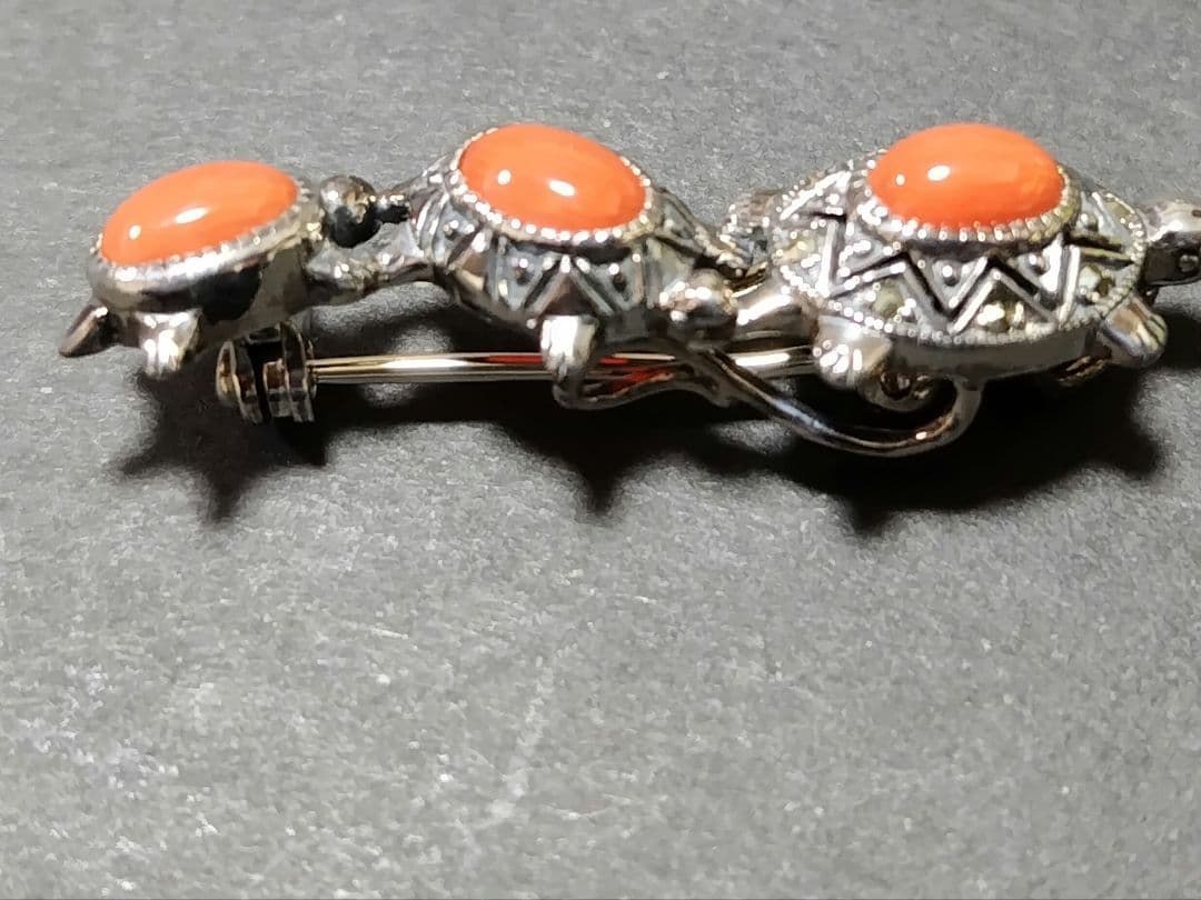 碌山　ロクザン　マルカジット＆サンゴ亀ブローチ/ペンダントト