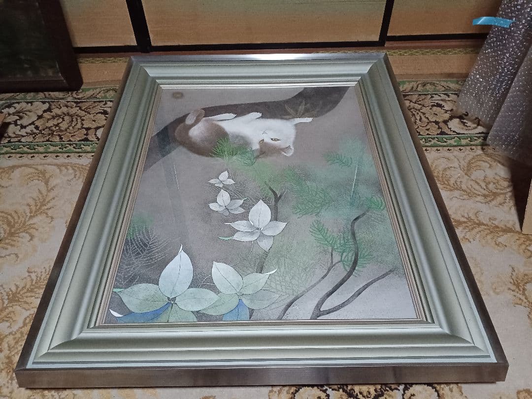 ◆　佐藤昌美(佐藤晨)「緑韻」日本画　猫　F10号　創画会会員　紺綬褒章　◆