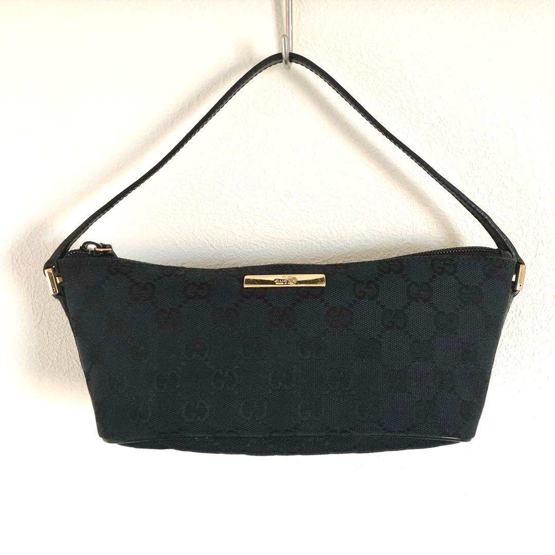 GUCCI グッチ アクセサリーポーチ パーティーバッグ GG柄キャンバス 黒