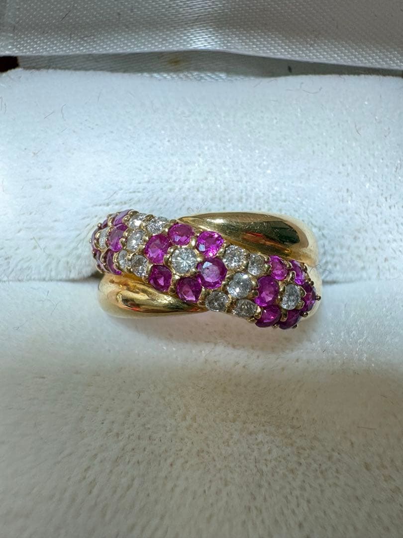 K18/YG ダイヤモンド&ルビー11号　レディースリング　4g