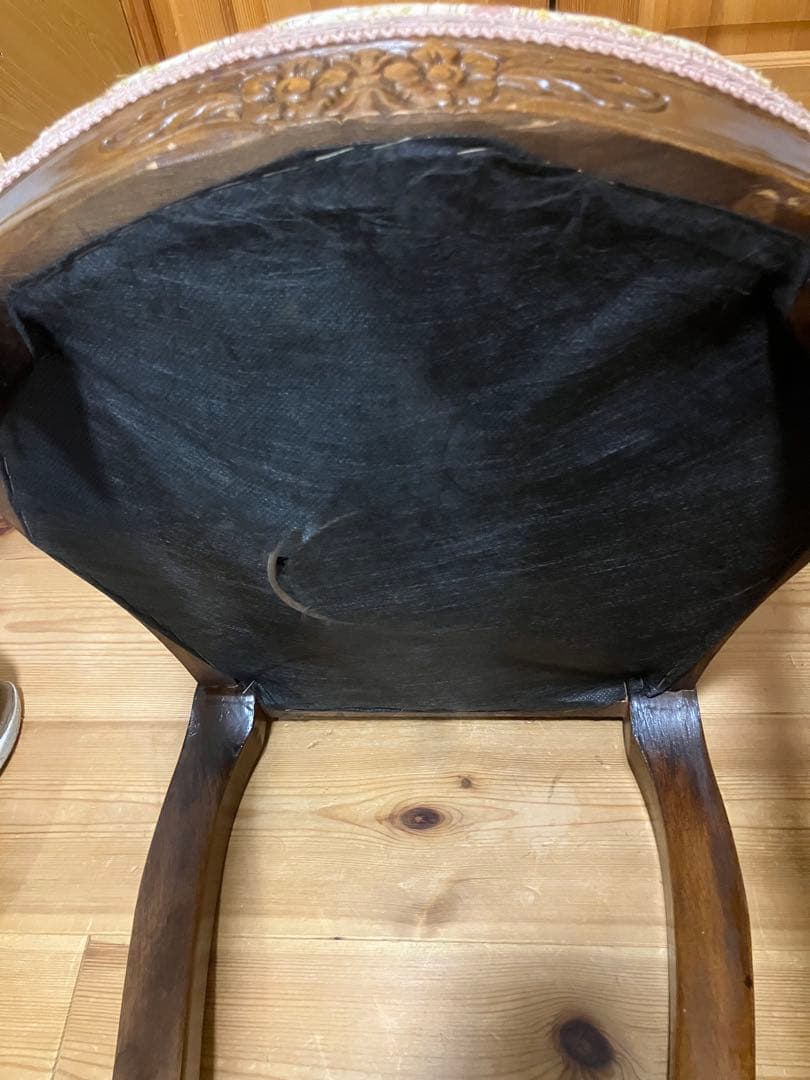 【ペア】フレンチアンティーク調チェア　ルイ16世様式　猫脚　クラシック花柄張り