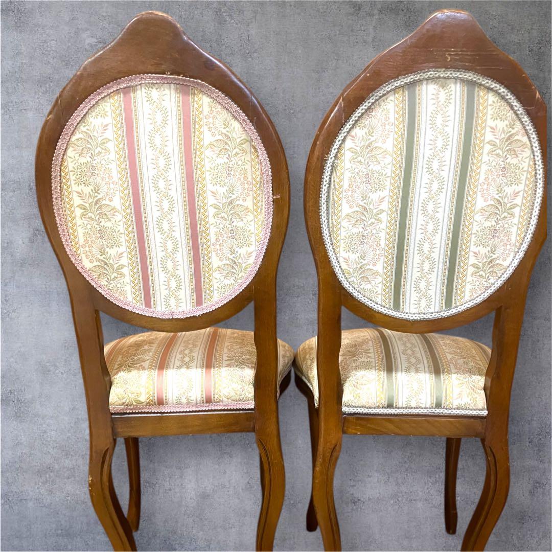 【ペア】フレンチアンティーク調チェア　ルイ16世様式　猫脚　クラシック花柄張り