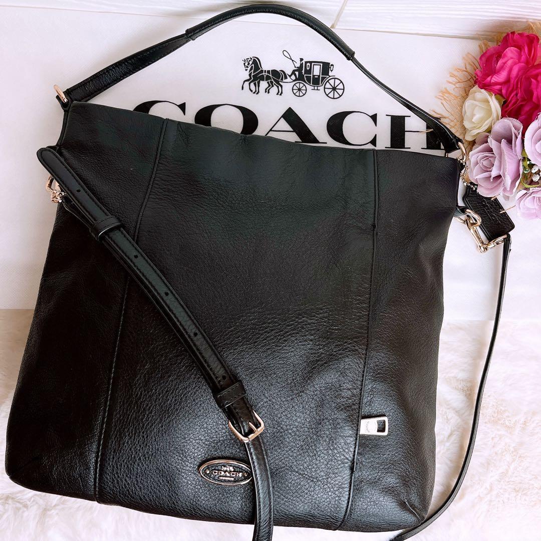 極美品☆COACHコーチ 2wayショルダーバッグ ブラック レザー大容量 A4