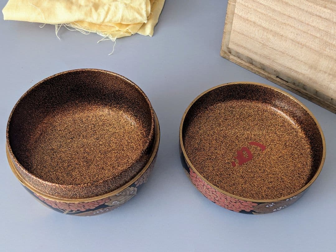 松永松寛　あじさい蒔絵平棗　堀内宗完(兼中斎)書付　共箱　梨地　茶道具　表千家