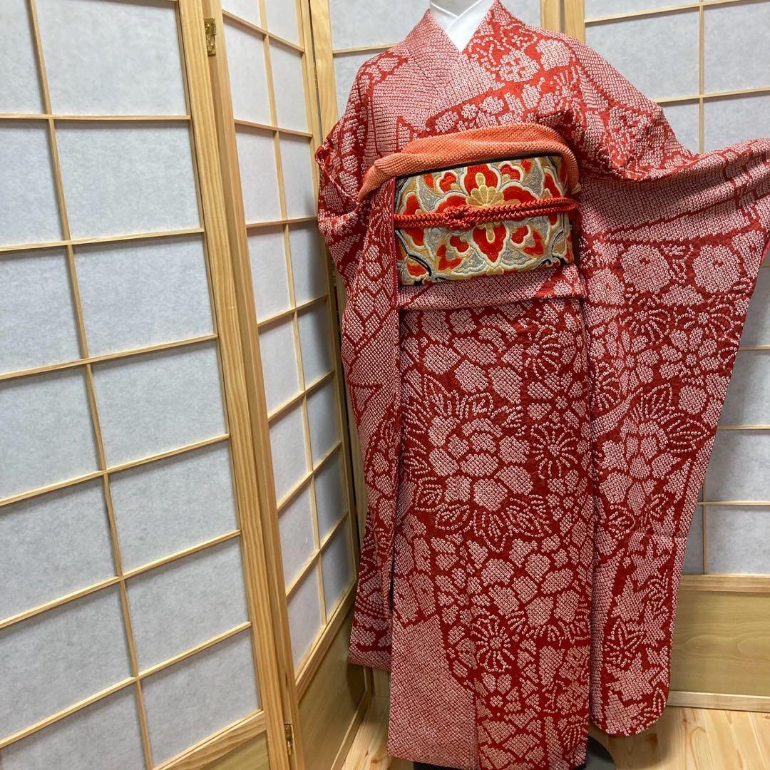 ［3135］振袖 4点セット 美品 総絞り 短冊 成人式 卒業式 着物 正絹 袷