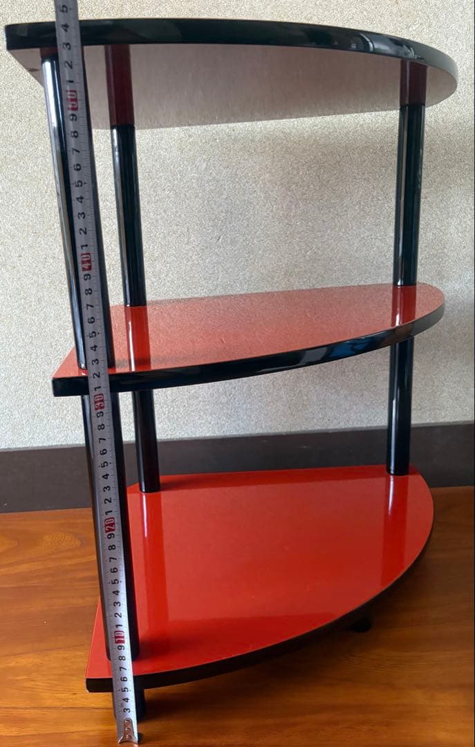 和テイスト 工芸品 木製 コーナー型 3段シェルフ コーナーラック 赤