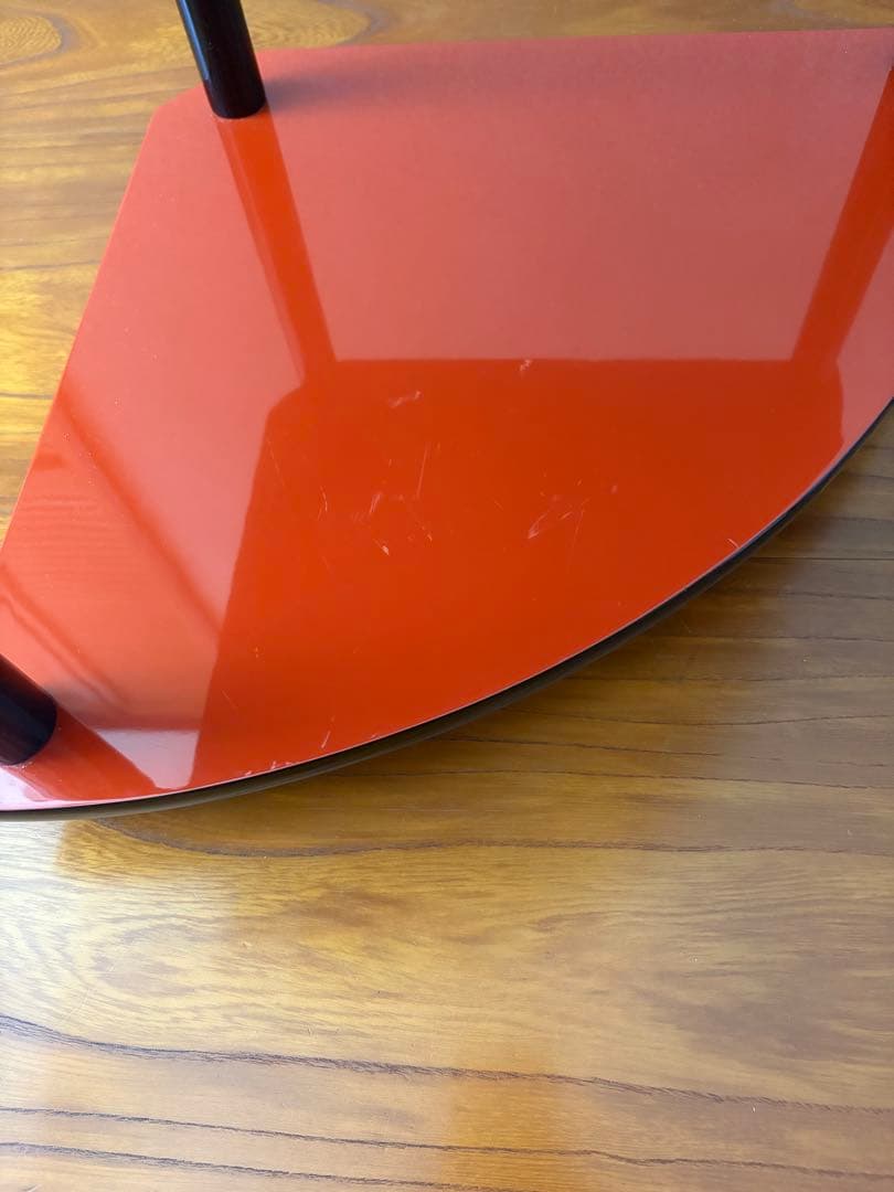 和テイスト 工芸品 木製 コーナー型 3段シェルフ コーナーラック 赤