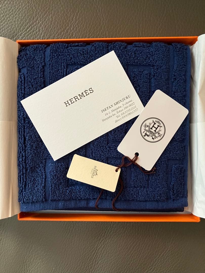 HERMES エルメスハンドタオル カレ ステアーズ マリン コットン 伊勢丹