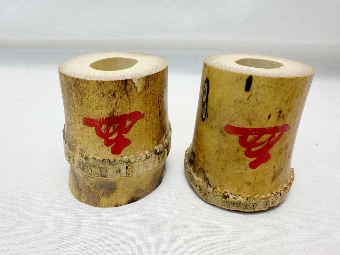 未使用 茶道具 竹器師 影林宗篤作 蓋置 竹蓋置一双 小林太玄付 共布 共箱