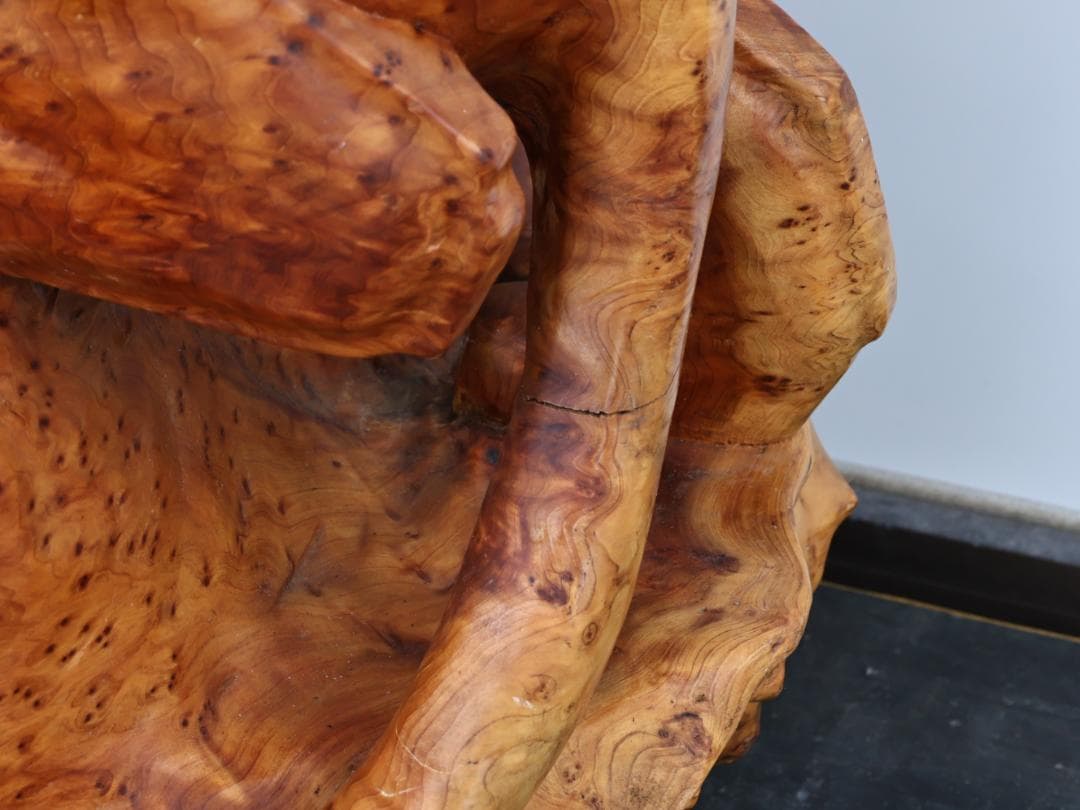 メル82601　木彫　玉杢　泡杢　石噛　一刀彫　豹　眼木象嵌　BK145