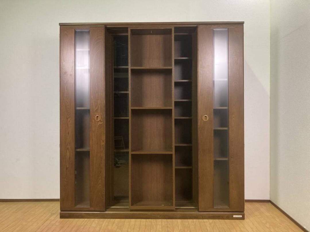 超大型 大容量 スライド式 本棚 飾り棚 キャビネット サイドボード ガラス扉