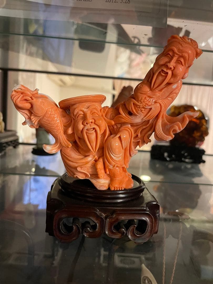 美術品　赤珊瑚　彫刻置物