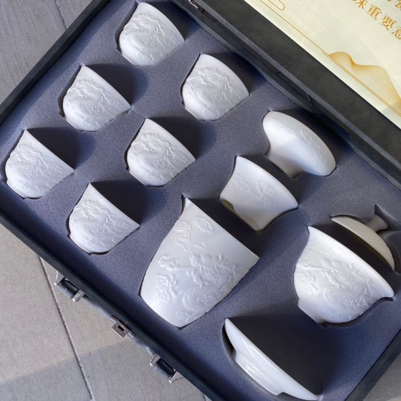 中国茶器 浮彫り龍紋功夫茶器セット 新品未使用