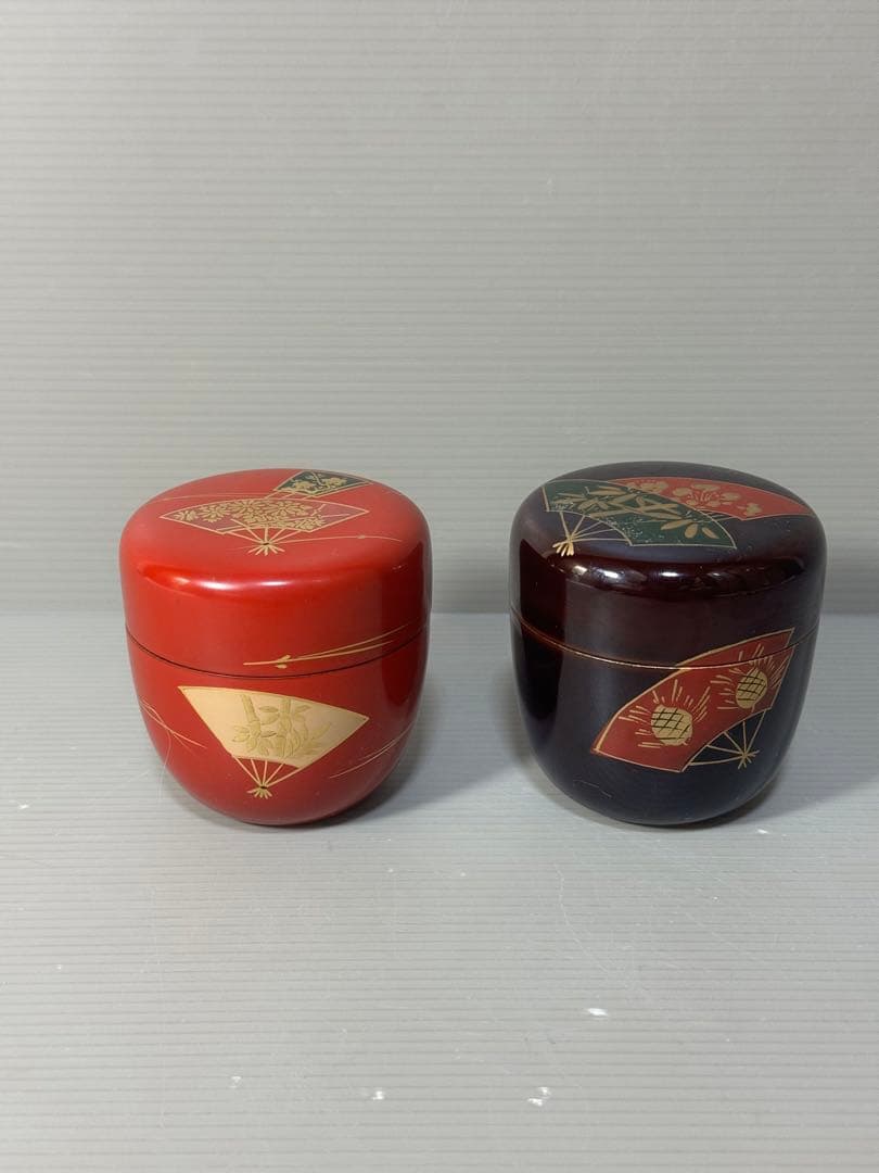 2384 茶道具　中棗 なつめ 2客　扇面 金彩