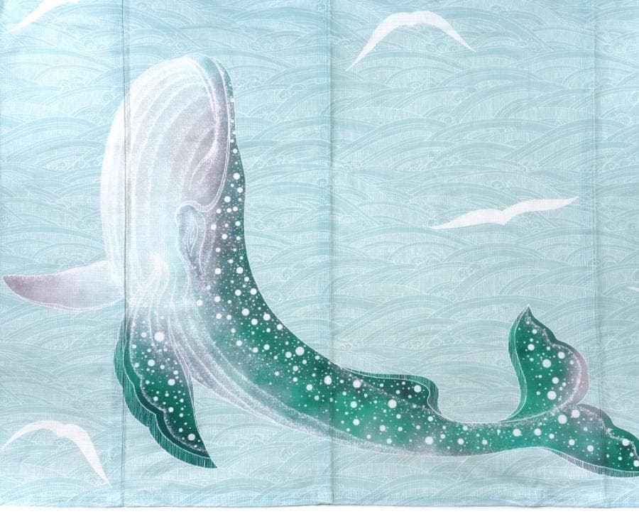 最終品★ミントグリーン地にクジラと波柄★めずらしい絵羽浴衣★夏きもの大人の浴衣