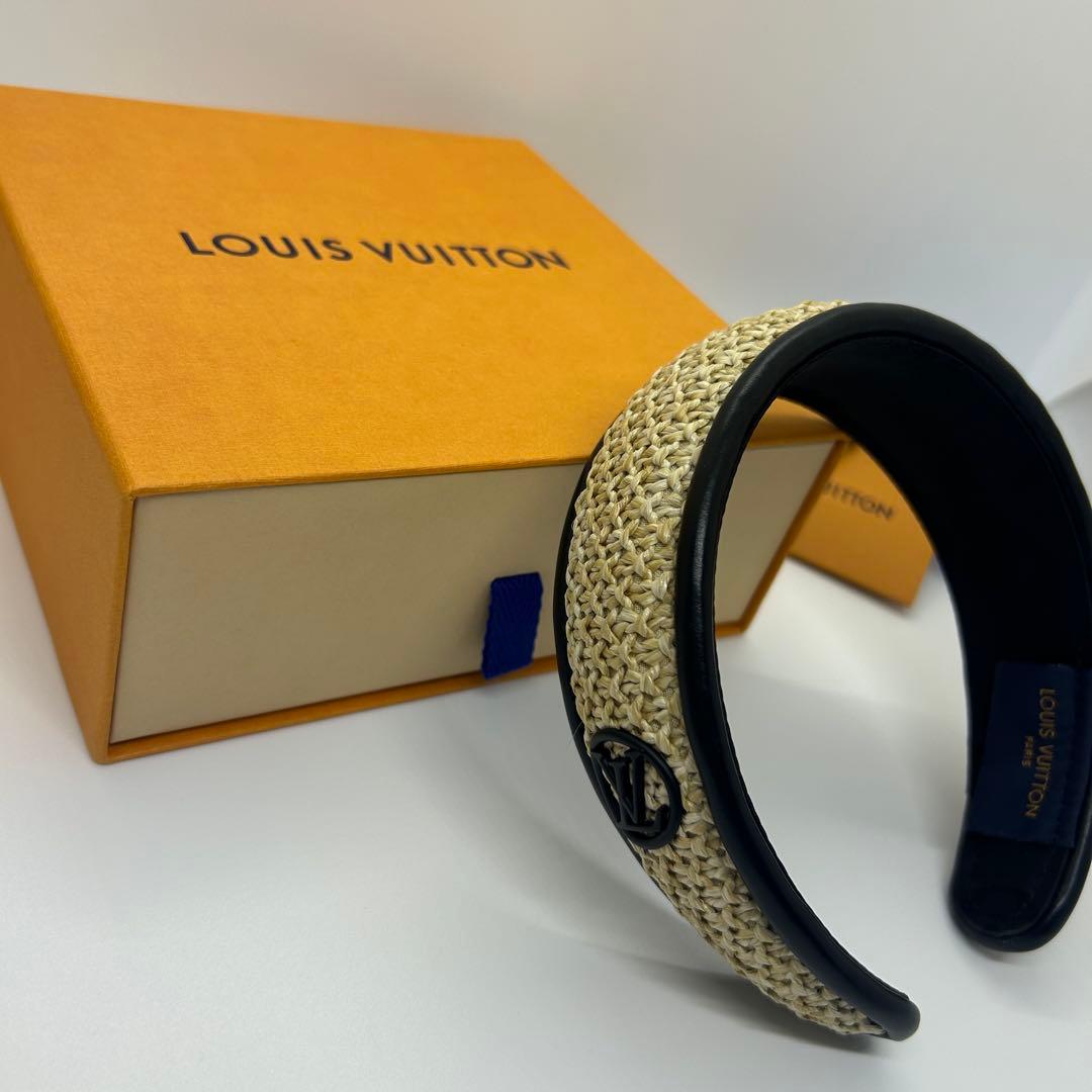 【美品】ルイヴィトン　ヘットバンド ラフィア　裏モノグラム