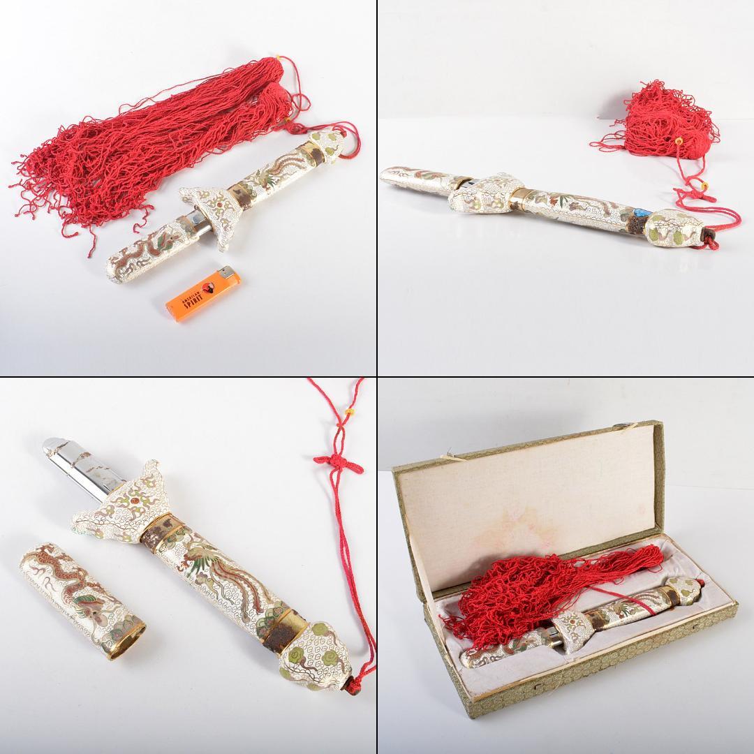 中国　仙鶴　武木研究院　七宝装飾品　鉄製　伸縮剣　箱付　C　5986C