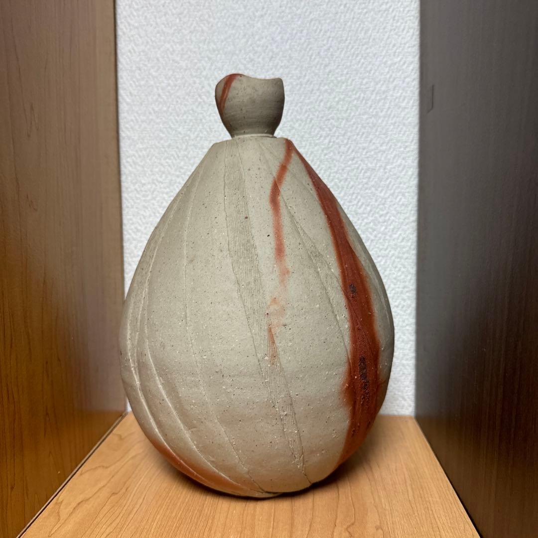 渡邊琢磨　備前焼　火襷花入　大徳利　花瓶