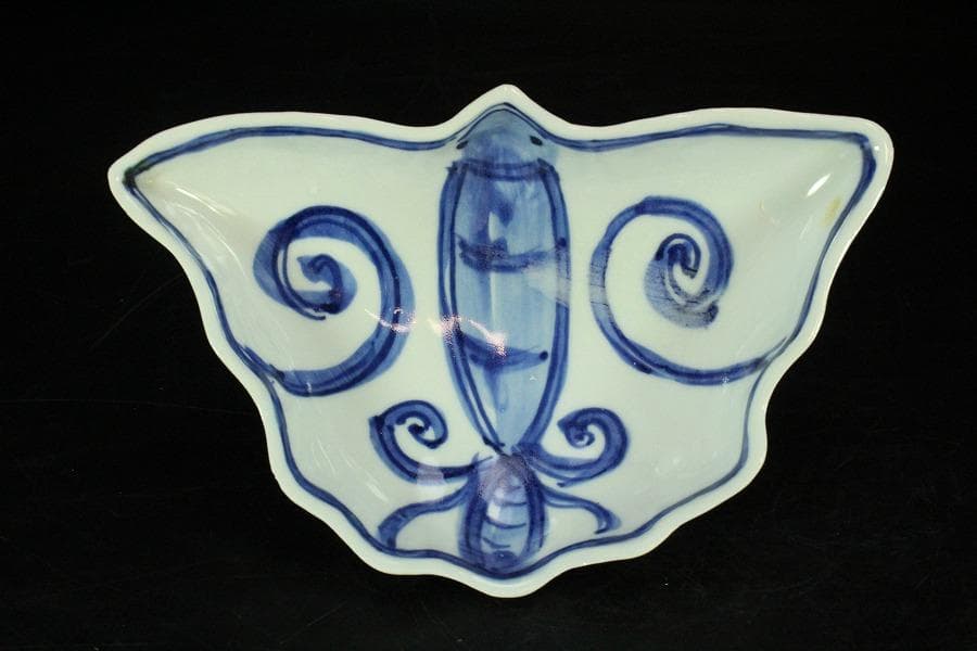 古染付 古 青華 蝶形 器 五客 華中亭道八製 向付 懐石(K-XA833)