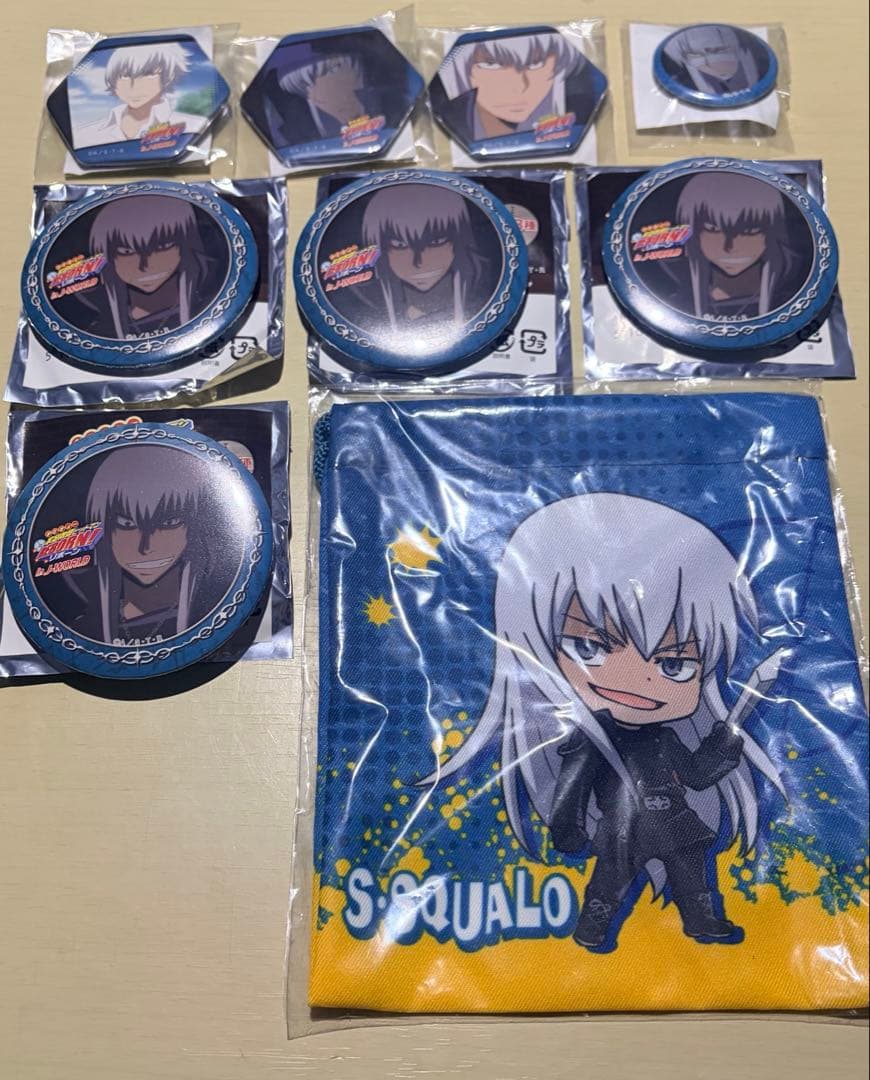 家庭教師ヒットマンREBORN　スクアーロ　缶バッジ　巾着