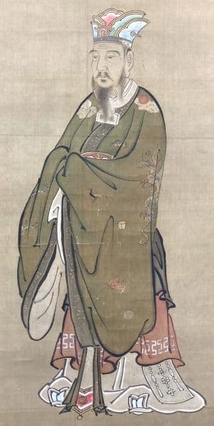 「孔子図」狩野随川／狩野常信の息子 掛軸 絹本：謹書銘有り