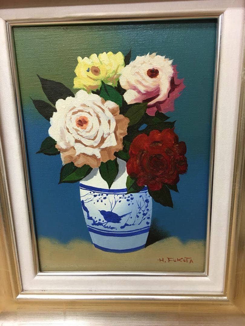 油絵肉筆福田作品33センチ✖️24センチ額縁はサービス茶系