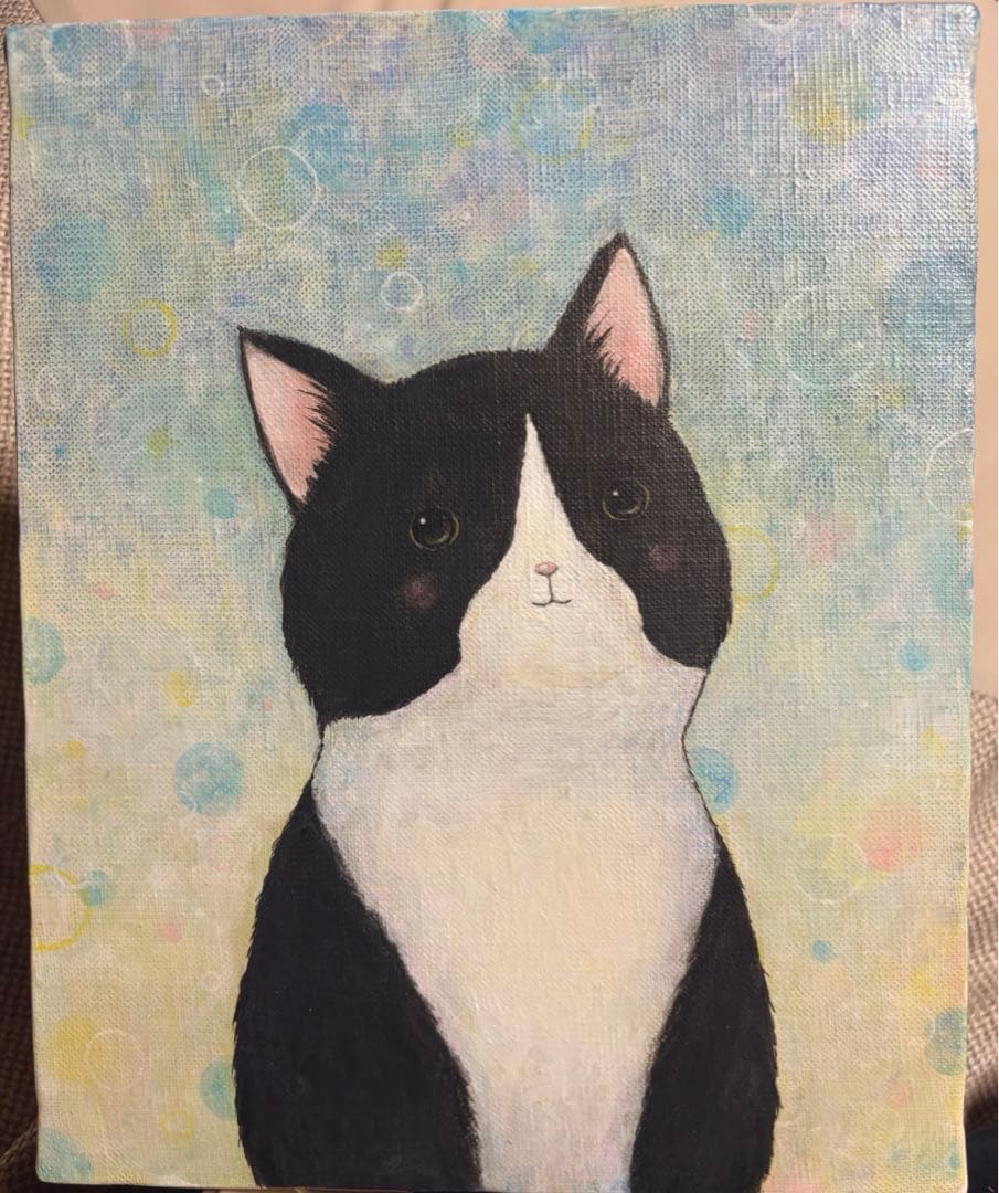 オーダーの品　自作絵画　猫とうさぎの肖像画