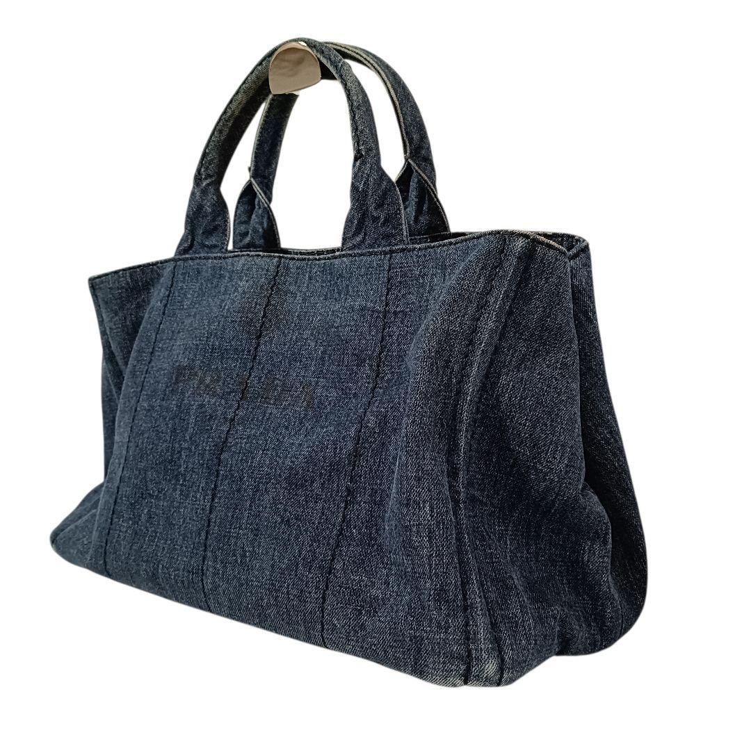 美品 正規品 PRADA プラダ ハンドバッグ カナパ デニム 三角ロゴ ブルー
