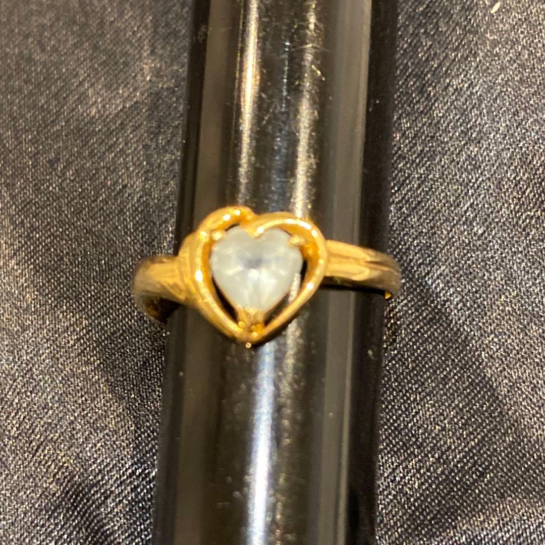 K18 アクアマリン リングハートモチーフ