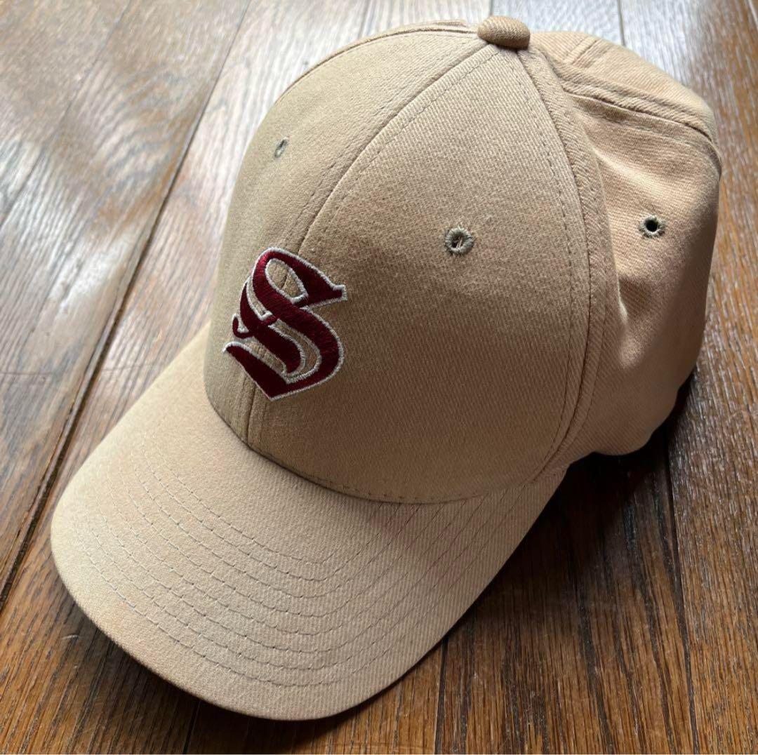 90s old stussy ステューシー キャップ 帽子 Sロゴ　ベージュ