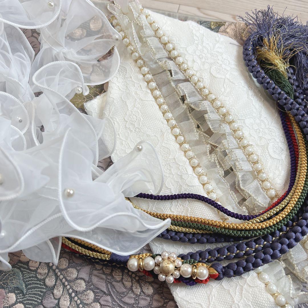 振袖　フルセット　正絹　辻が花　帯　襟　レース　薄紫　成人式　m3