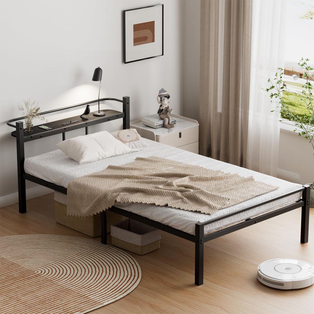 シングル♥ベッドフレーム ベッド 宮棚 2口コンセント USB&Type-C