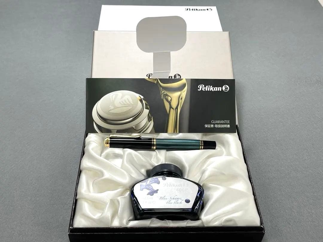 【未使用】ペリカンの万年筆M400グリーンストライプ、インクセット