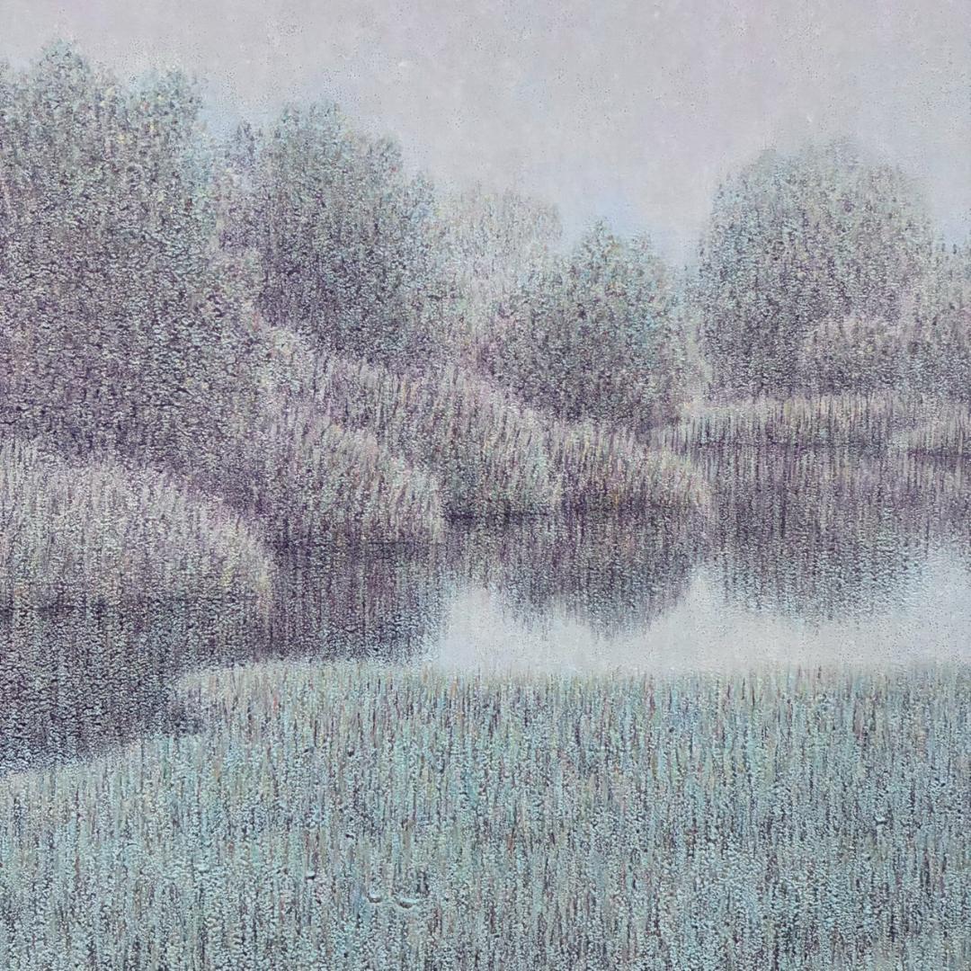 【出品8/26まで】美品 扇敏之「水辺」日本画 肉筆画 共シール有 日展会友