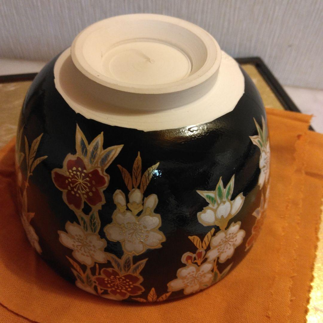 加藤松香 造 仁清 夜桜 抹茶茶碗 共箱 共布 茶道具