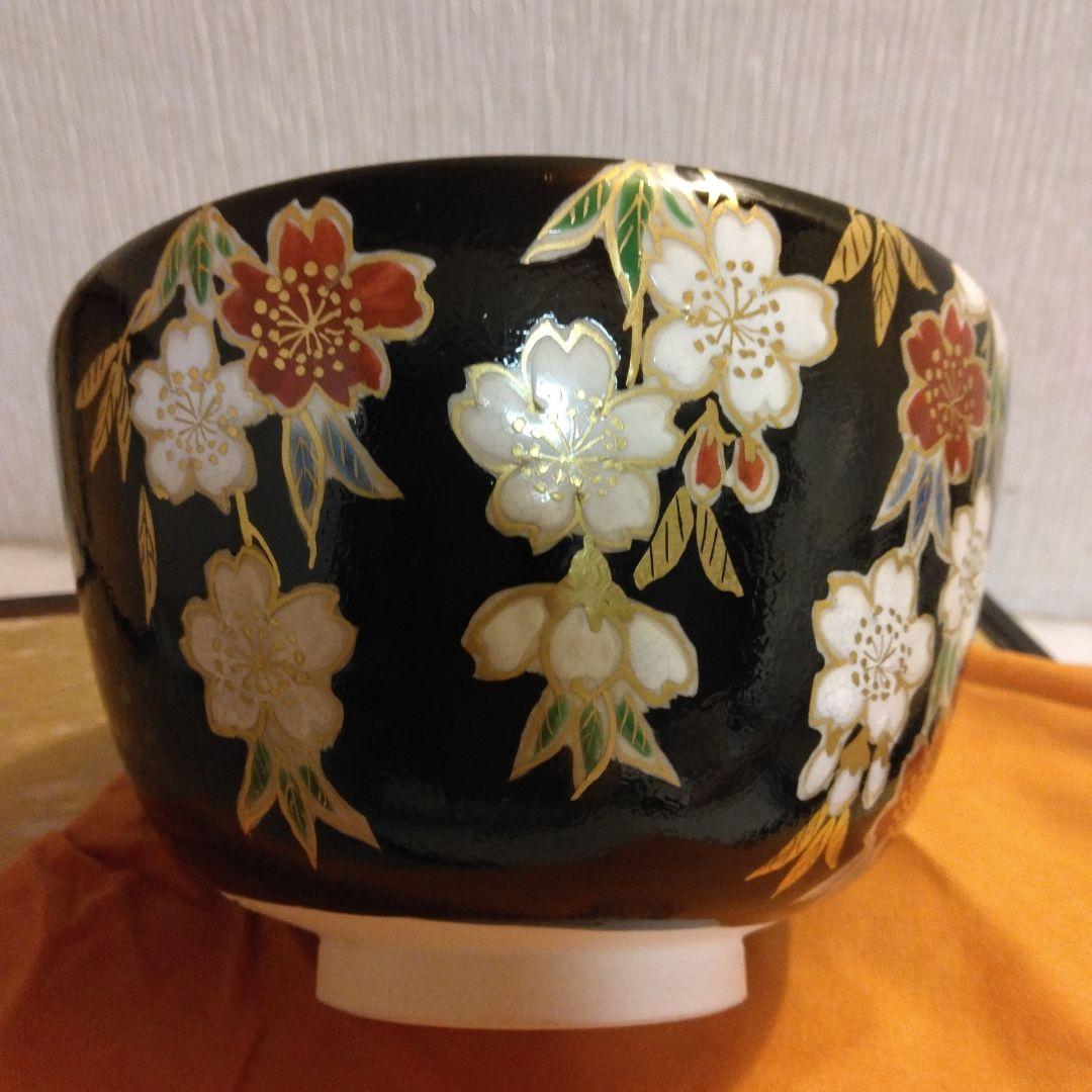 加藤松香 造 仁清 夜桜 抹茶茶碗 共箱 共布 茶道具