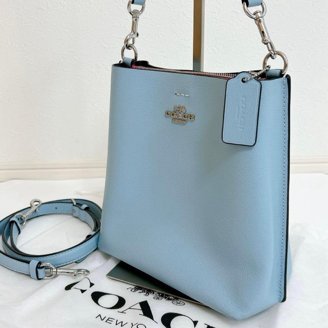 極美品 コーチ モリー バケットバッグ 22 2way レザー ショルダー 水色