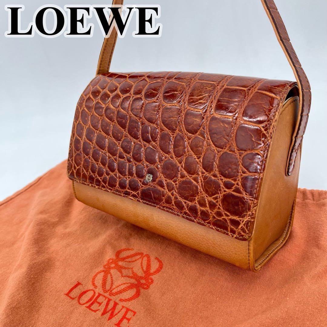 【希少品】LOEWE ショルダーバッグ 斜めがけ アナグラム シャイニングクロコ