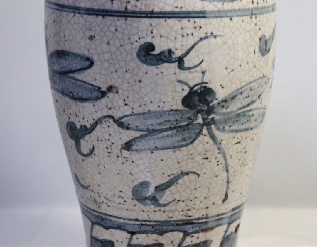 古安南　蜻蛉　染付瓶　アンティーク　送料込み1123